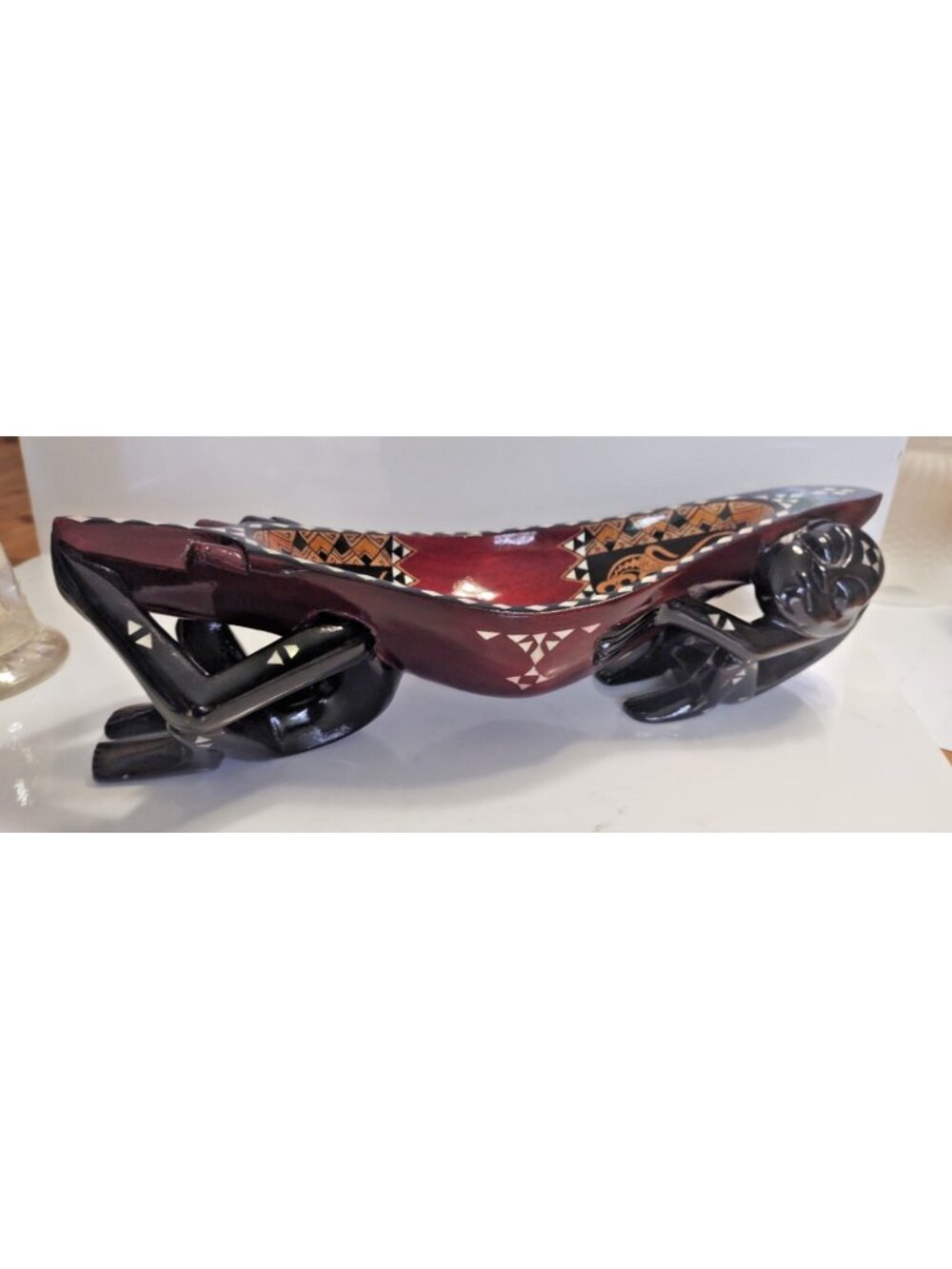 Hand-Carved Ghanaian West African Unity Centerpiece Canoe Hand Painted Lacquer